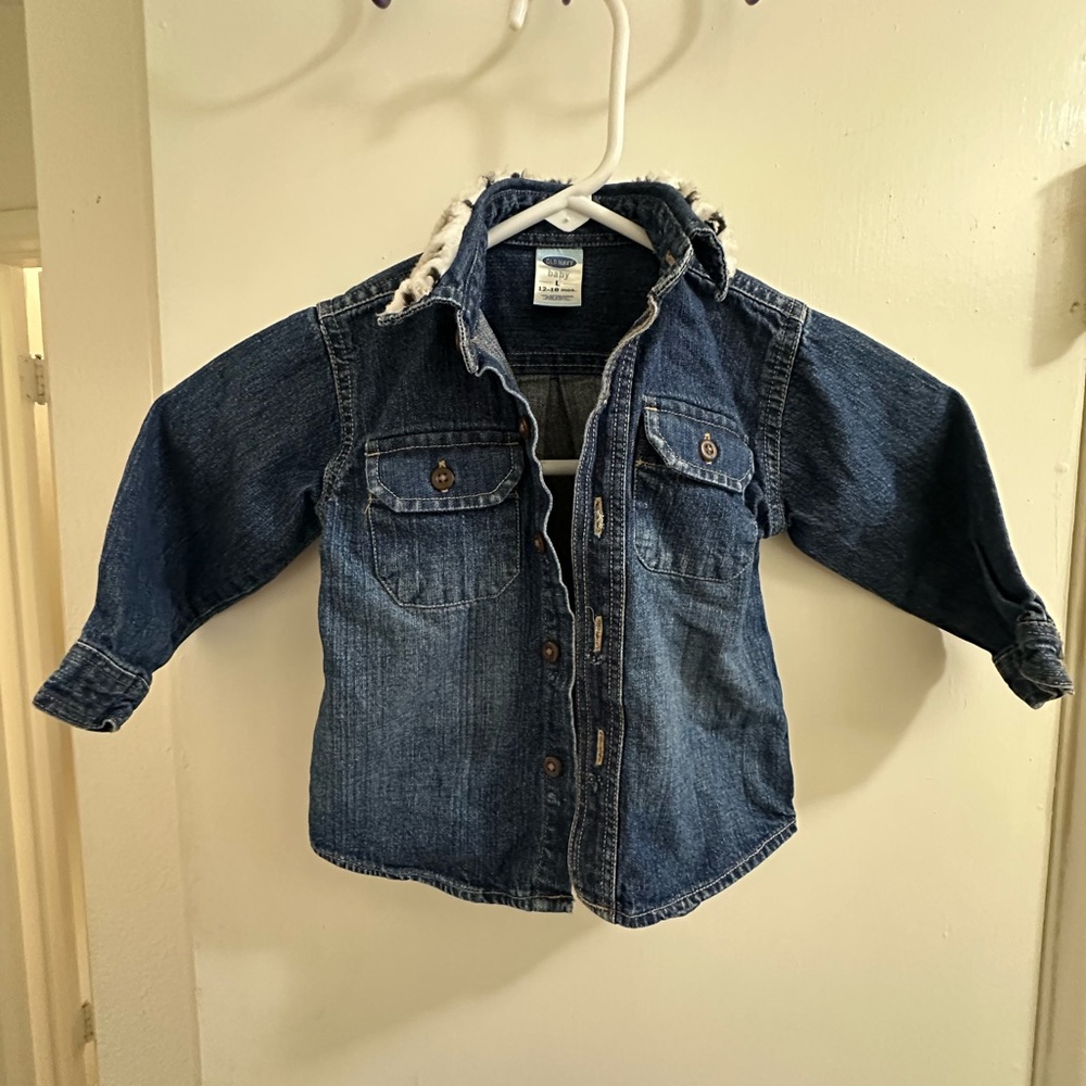 Old Navy Blue Denim Jacket with Faux Fur Trim